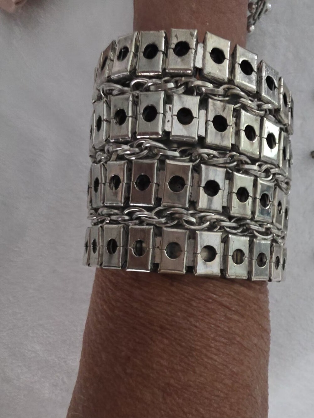 Chunky Silver Multi-Row Box Link Bracelet